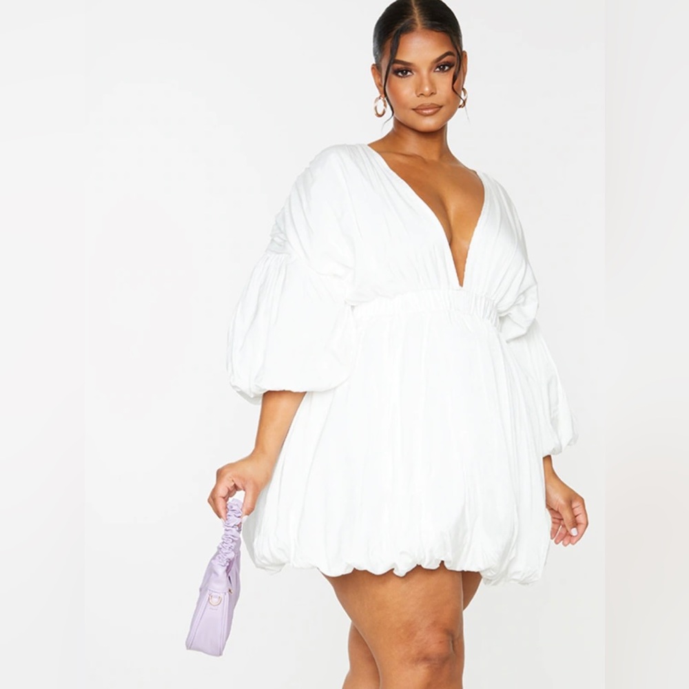 PreOwned Pretty Little Thing White Puffball Hem Dress